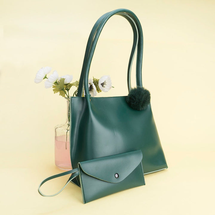 Shein - Tote Bag with Pom Pom Green