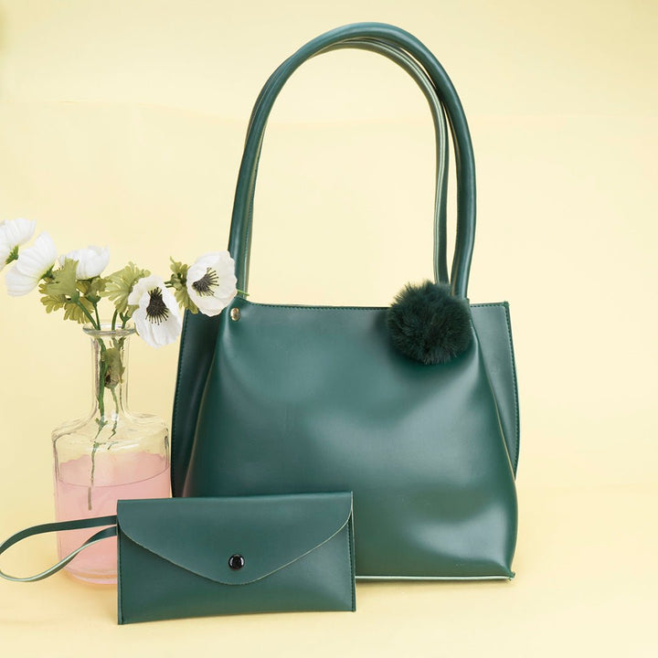 Shein - Tote Bag with Pom Pom Green