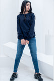 Weave Wardrobe-Women's Basic Plain Solid Sweatshirt - Navy