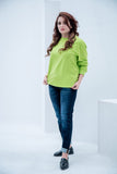 Weave Wardrobe-Women's Basic Plain Solid Sweatshirt - Neon Green
