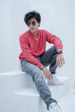 Weave Wardrobe-Men's Basic Plain Solid Sweatshirt - Pink