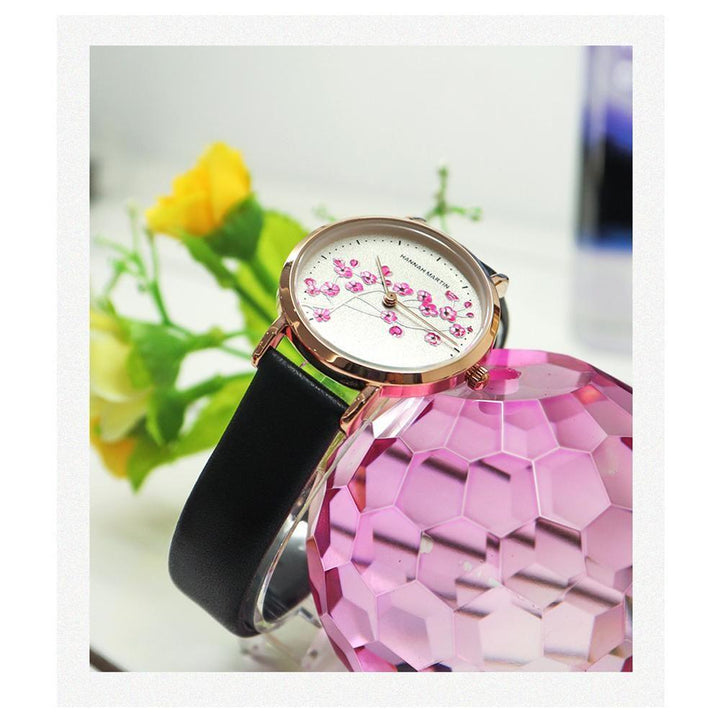 Hannah Martin- 1324 Personality Women Quartz Watch Flowers Print Luxury Stainless Steel Wrist Watches Ladies