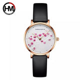 Hannah Martin- 1324 Personality Women Quartz Watch Flowers Print Luxury Stainless Steel Wrist Watches Ladies- Black