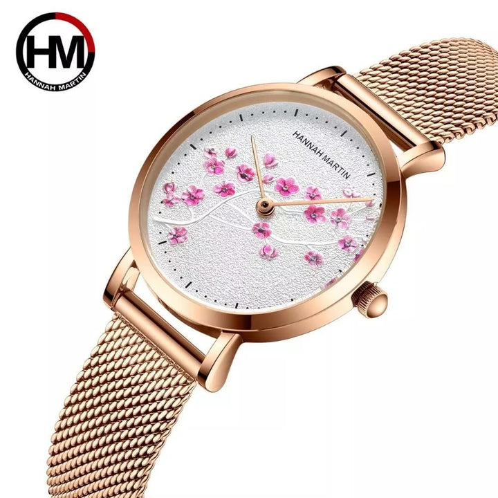 Hannah Martin- 1324 Personality Women Quartz Watch Flowers Print Luxury Stainless Steel Wrist Watches Ladies