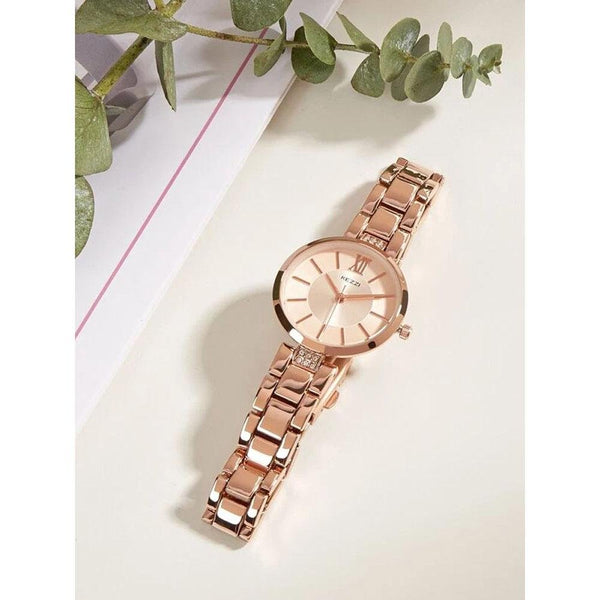 Shein- Rhinestone Decor Round Pointer Quartz Watch