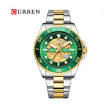 Curren-Luxury Brand Military Style Waterproof Stainless Steel Quartz Wrist Watch For Men- 8412- Gold Green