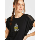 Max Fashion- Typographic Print T-shirt with Crew Neck and Mesh Detail