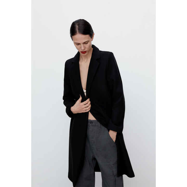 Zara Lapel Zara Black Long Blazer Zara- Coat With Lapel Collar
