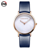 HANNAH MARTIN- 3802 Japan quartz movement women leather wristwatch simple shell dial luxury brand ladies wrist watches- Blue