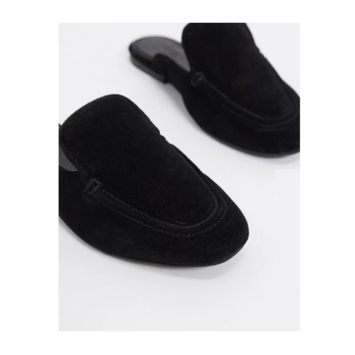 Asos Design-  Wide Fit Marigold suede flat mules in black